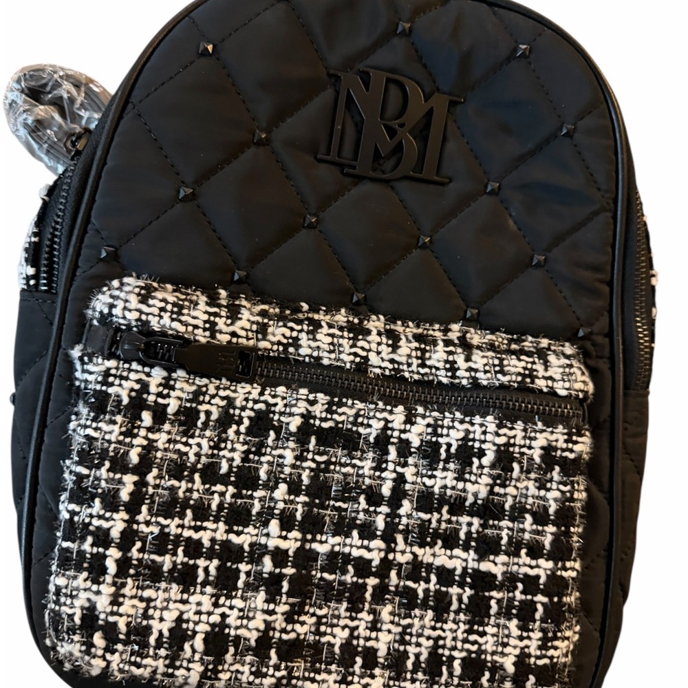 NWT Badgley Mischka Black And White Big Diamond Quilted Backpack MSRP $169